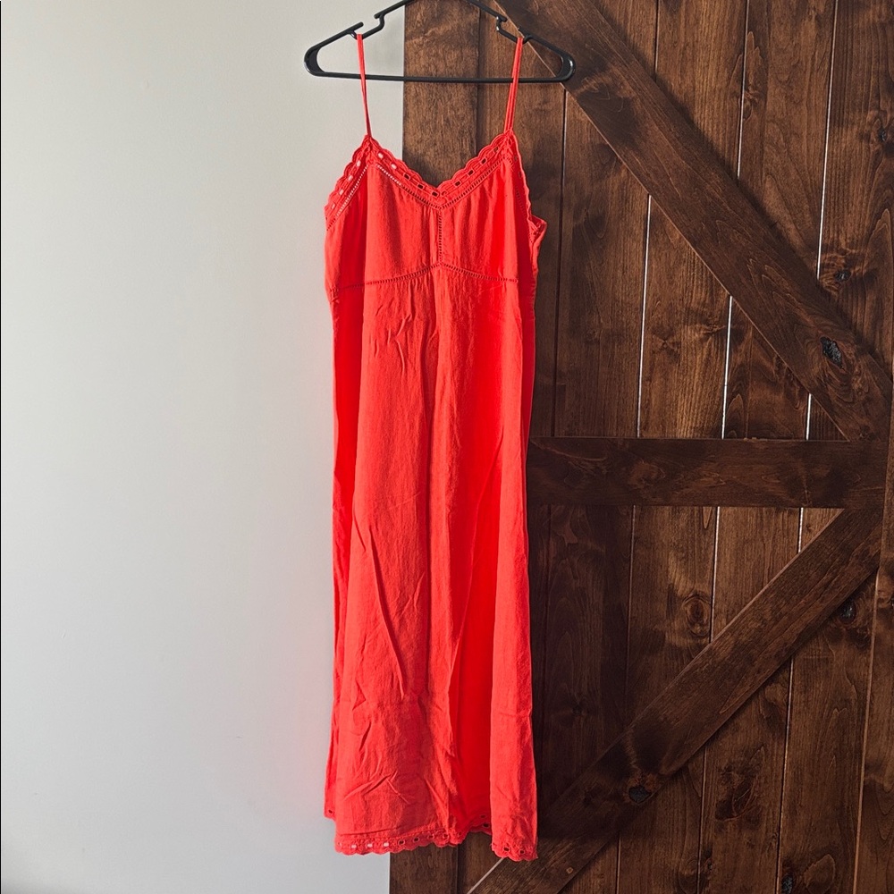 Old Navy Linen Vibrant Orange Spaghetti Strap Maxi Dress sz M